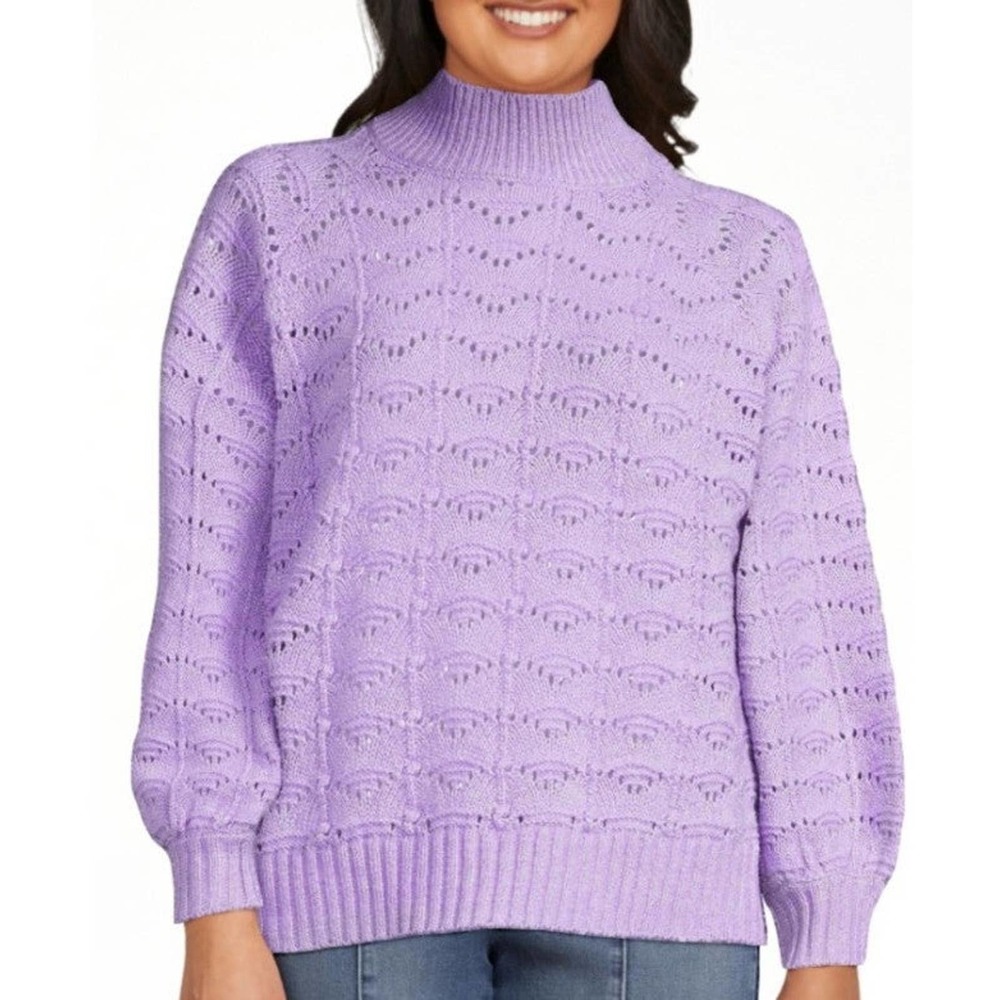 L large 12 14 new time and tru pointelle Lurex Knit top sweater purple